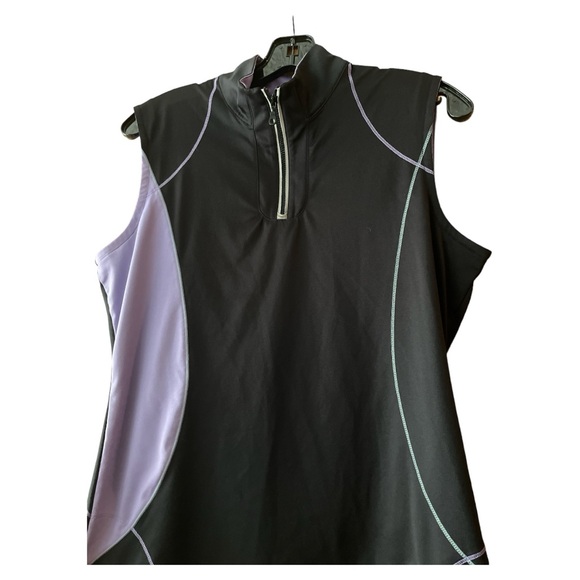 Annika Cutter & Buck Sleeveless Golf Polo Shirt 1/4 Zip Black Purple Size Large - Picture 2 of 7
